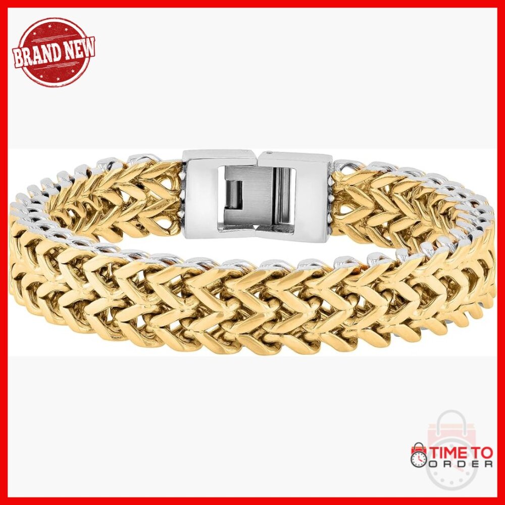 Men's Stainless Steel Double Franco Link Bracelet 8.5" Reversible Two-Tone